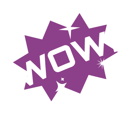 Purple and wight 'wow' logo | Flip Out Australia