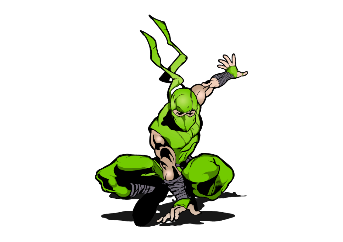 A green ninja in a dynamic pose | Flip Out Australia