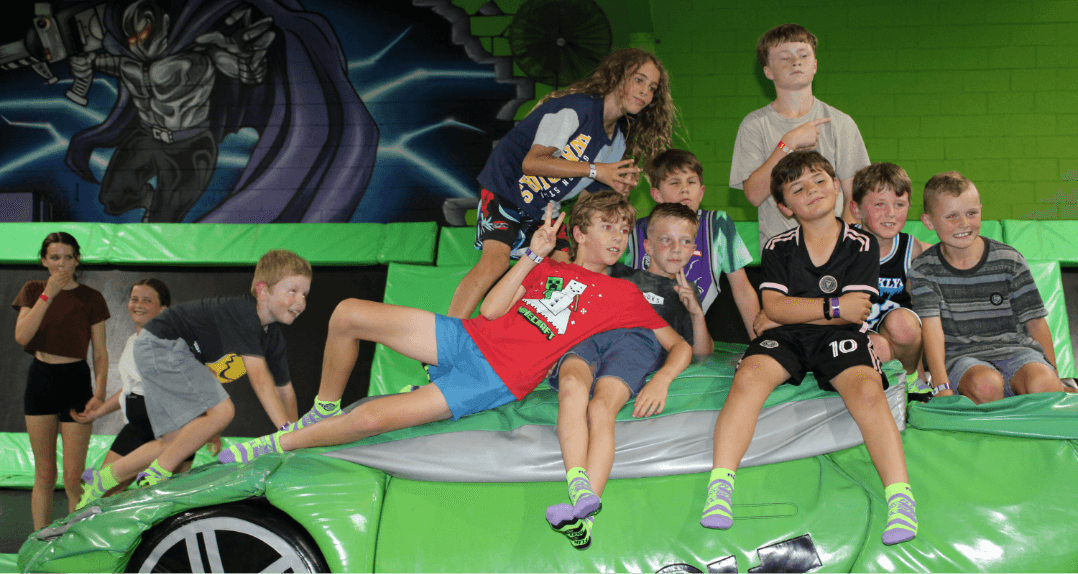 Kids enjoying the indoor trampoline party